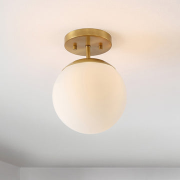 Marcel Bistro 7.75" Bohemian Farmhouse Iron/Frosted Glass LED Semi Flush Mount - JONATHAN Y